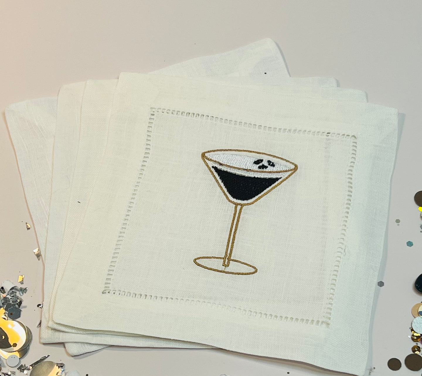 Espresso Martini Embroidered Cocktail Napkins