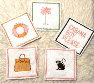 Terry Towel Embroidered Cocktail Napkins