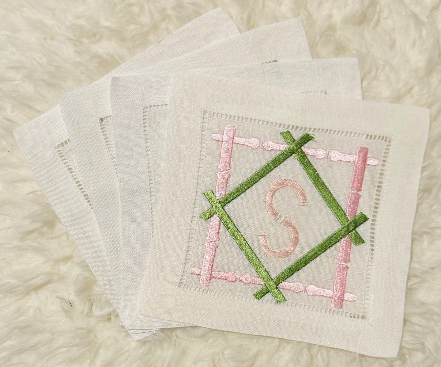 Monogrammed Trellis Embroidered Cocktail Napkins