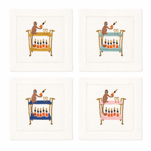 Load image into Gallery viewer, Monkey Bar Cart Embroidered Cocktail Napkins
