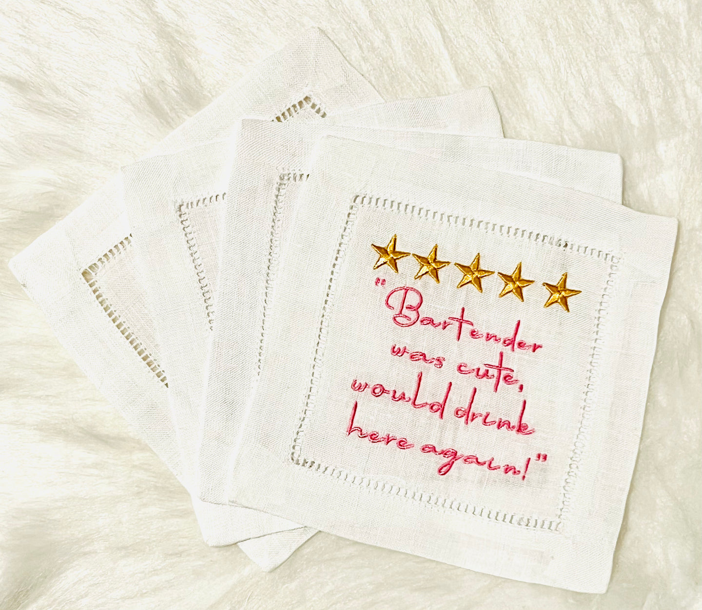 Bartender was Cute Embroidered Cocktail Napkins