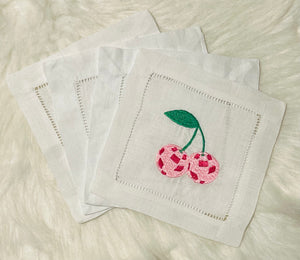 Disco Cherries Embroidered Cocktail Napkins