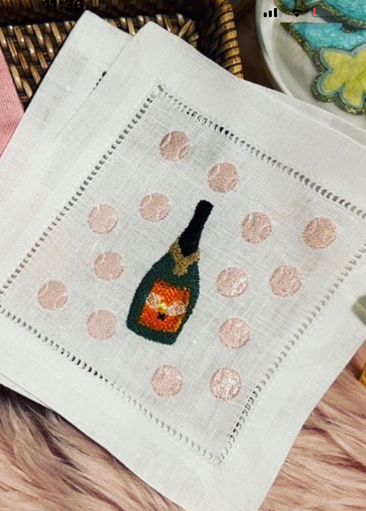 Champagne Tennis Embroidered Cocktail Napkins