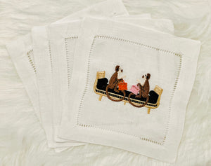 Rattan Lounge Handbag Monkeys Embroidered Cocktail Napkins