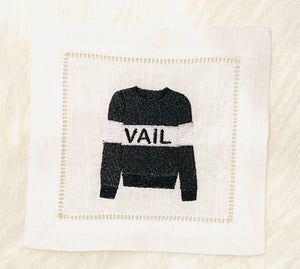 Ski Sweater Embroidered Cocktail Napkins