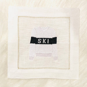 Ski Sweater Embroidered Cocktail Napkins