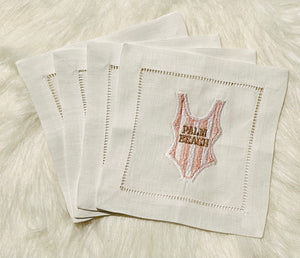 Palm Beach Cabana Stripe Swimsuit Embroidered Cocktail Napkins
