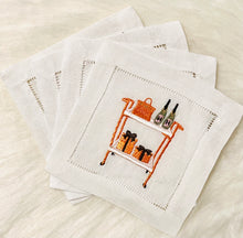 Load image into Gallery viewer, Orange and Pink H Bar Cart Embroidered Cocktail Napkins
