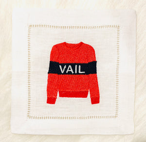 Ski Sweater Embroidered Cocktail Napkins