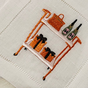 Orange and Pink H Bar Cart Embroidered Cocktail Napkins