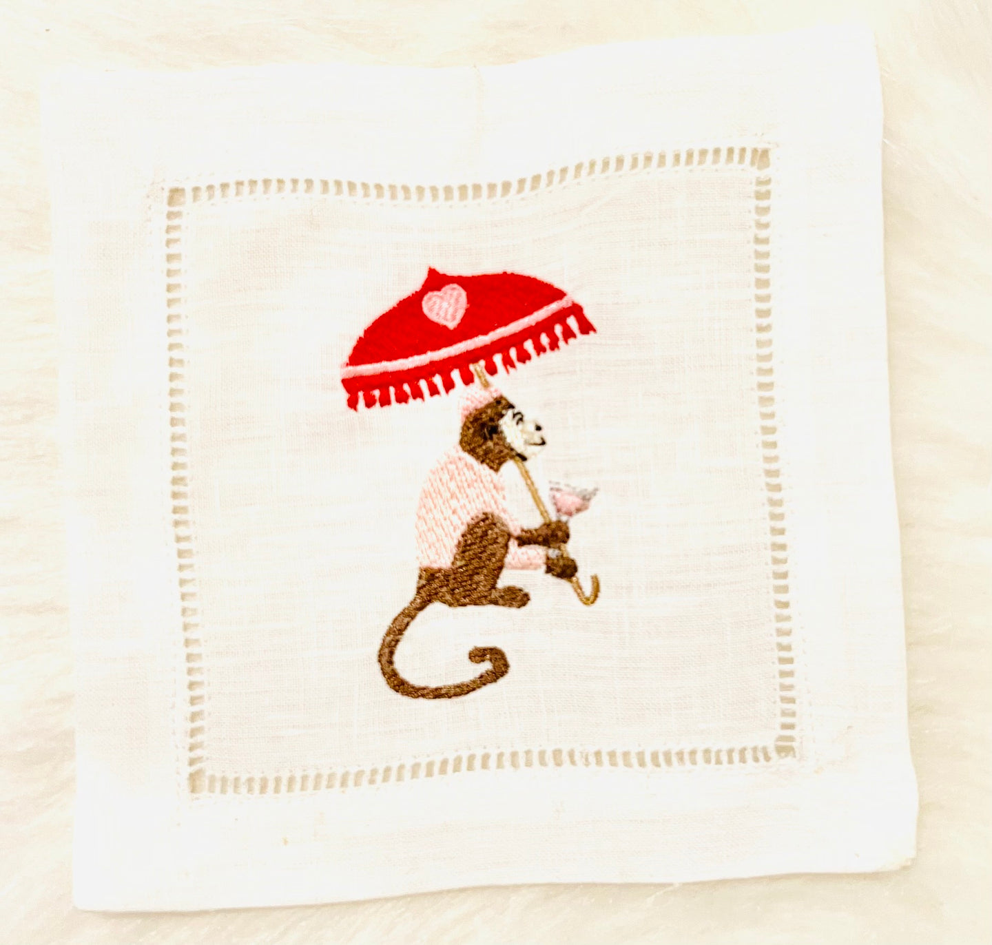 Sweetheart Monkey Embroidered Cocktail Napkins