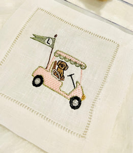 Personalized Puppy Banner Golf Cart Embroidered Cocktail Napkins